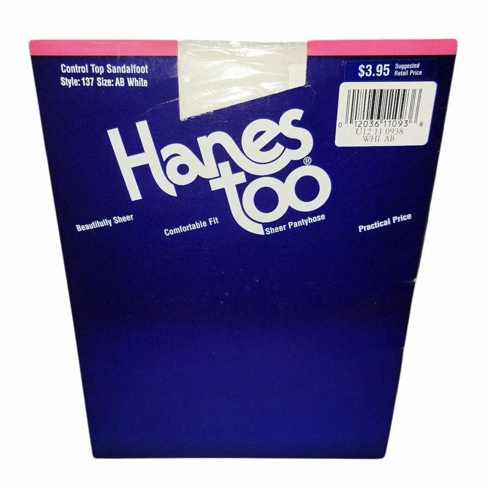 6 VTG Hanes Too Pantyhose Style 137 Size AB White Control Top Sandalfoot NOS